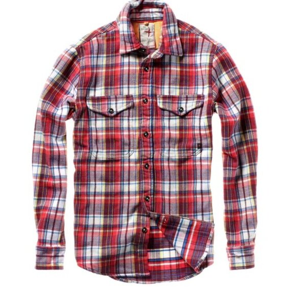 Relwen Brushed Flannel Blanket Shirt Red Plaid Sz M
